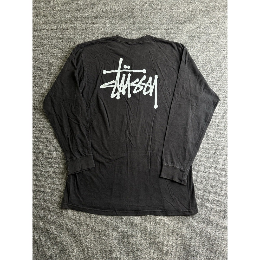 Mens Stussy Logo Long Sleeve T-Shirt Black Made in Mexico, Size L